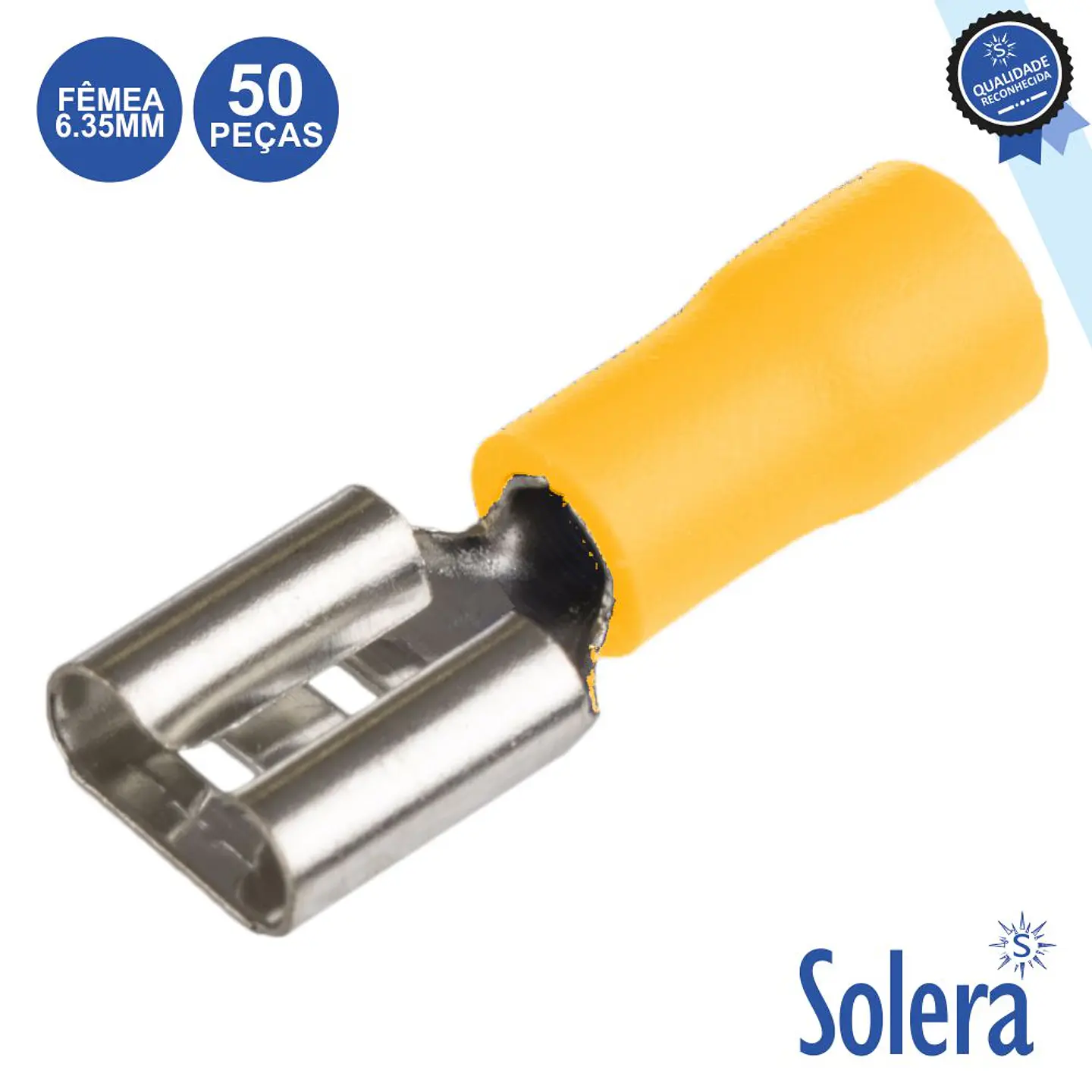 TERMINAL FASTON FÊMEA ISOLADO 6.35MM AMARELO 50X SOLERA 1