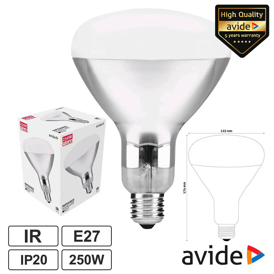 Lâmpada E27 250W Infravermelhos Topo Branco AVIDE 1