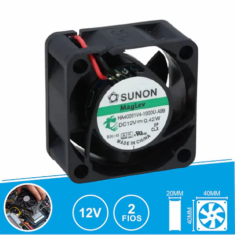 Ventoinha 12VDC 40x40x20mm 2 Fios HA40201V4-1000U-A99 SUNON