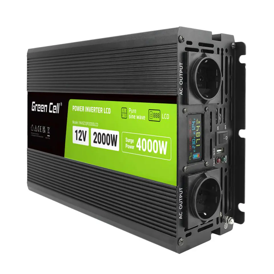Conversor 12V-230V 2000W Onda Pura C/ LCD GREEN CELL 1