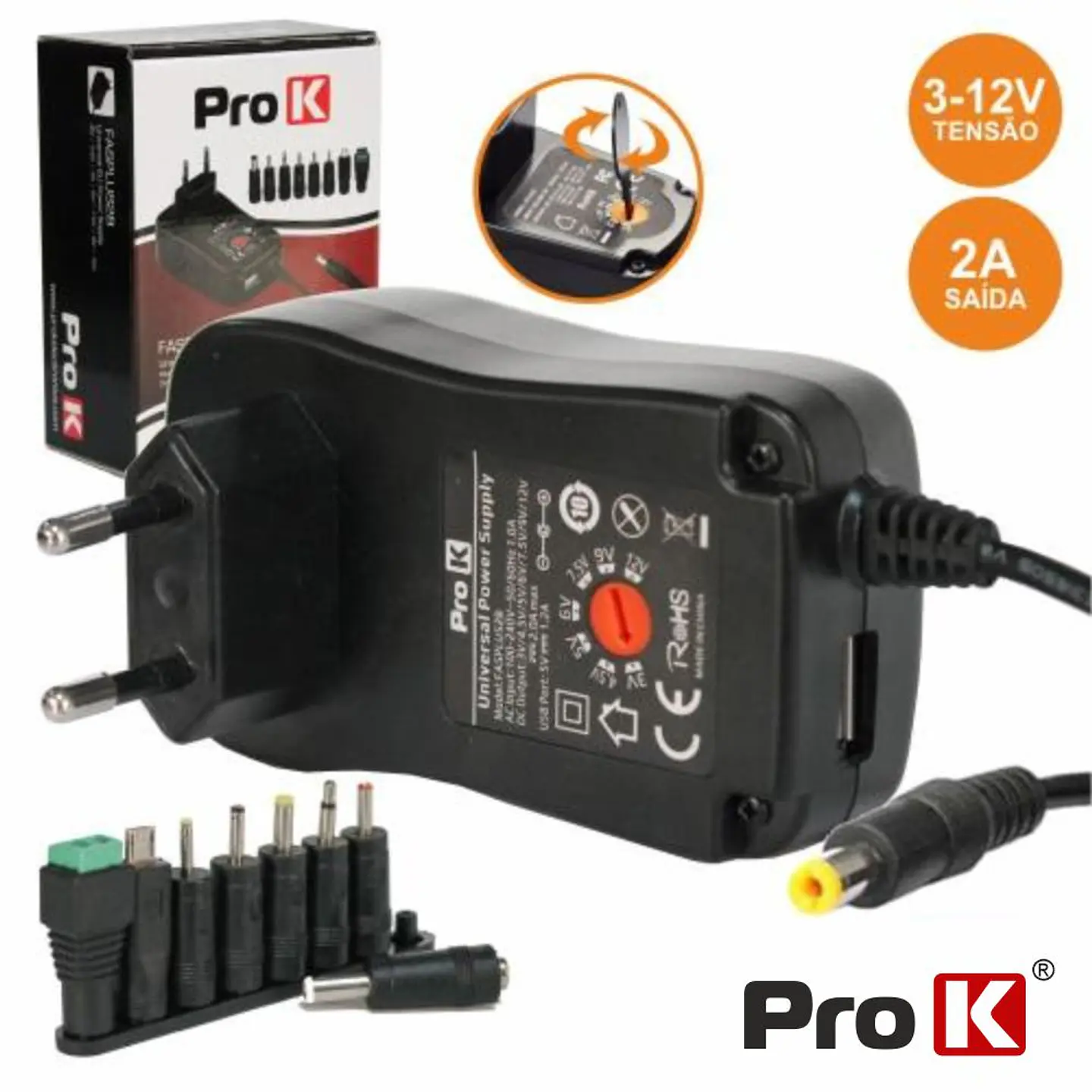 ALIMENTADOR COMPACTO COMUTADO 3-12V 2A 24W PROK 1
