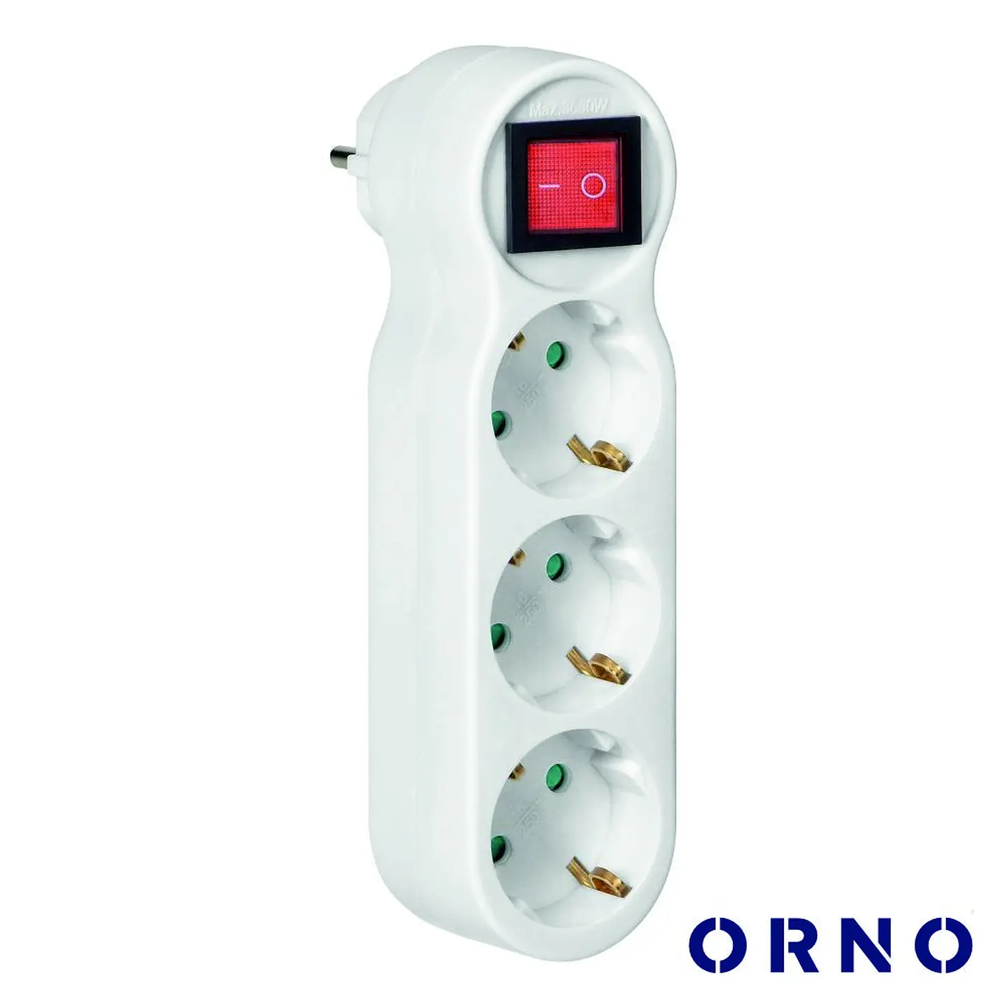 Ficha Elétrica Adaptadora 3x Schuko C/ Interruptor ORNO 1