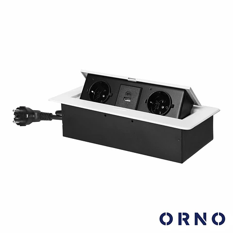 Tomada Elétrica Encastrar 2x Schuko 2x USB Branco ORNO