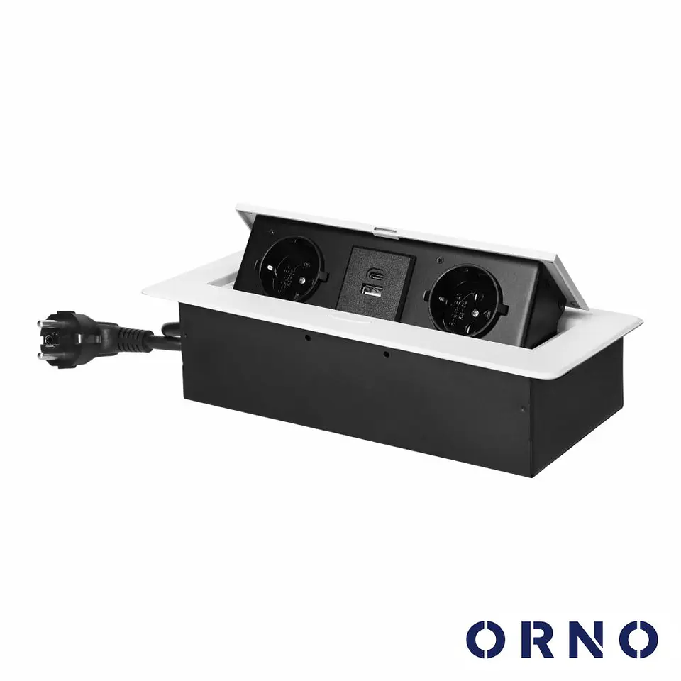 Tomada Elétrica Encastrar 2x Schuko 2x USB Branco ORNO 1