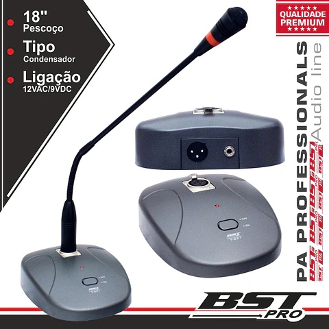 MICROFONE CONDENSADOR PESCOÇO CISNE 18" BOTÃO BSTPRO