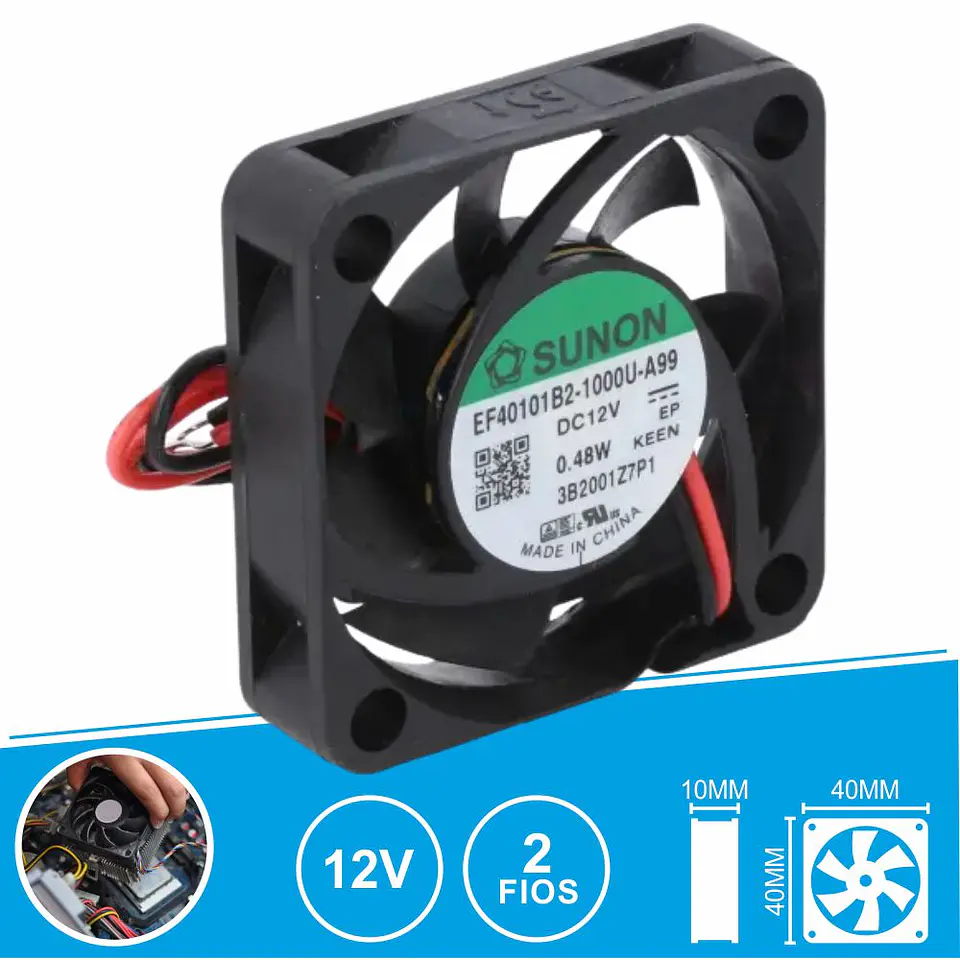 Ventoinha 12VDC 40x40x10mm 2 Fios EF40101B2-1000U-A99 SUNON 1