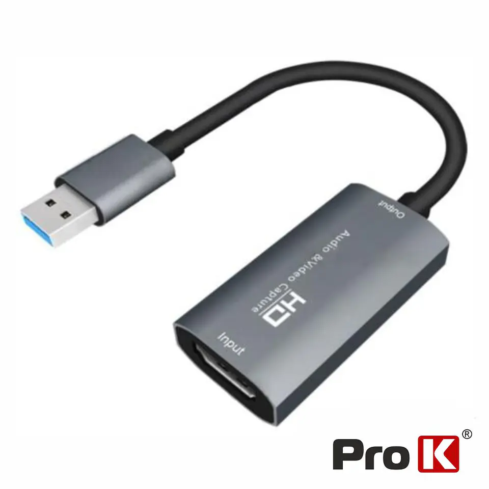 Placa Captura HDMI Audio E Vídeo P/ USB 2.0 4K 30Hz PROK 1