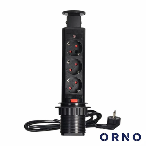 Tomada Elétrica Encastrar 3x Schuko Preta ORNO