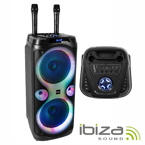 Coluna Amplificada 2x10" 1000W USB/AUX/BT LED TWS IBIZA