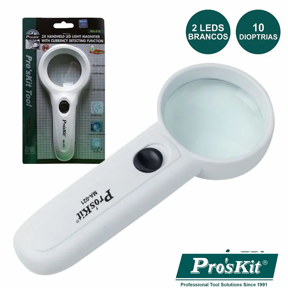 LUPA C/ ILUMINAÇÃO 2 LED 10X PROSKIT 1