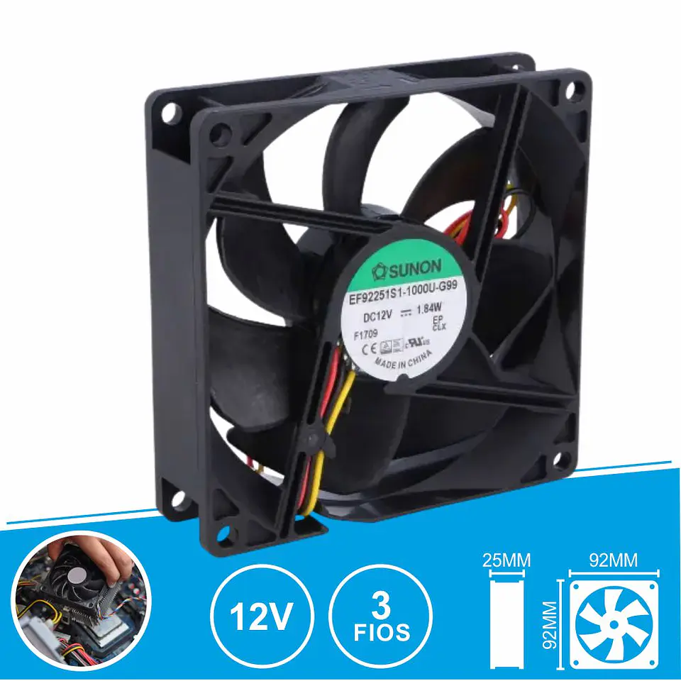 Ventoinha 12VDC 92x92x25mm 3 Fios EF92251S1-1000U-G99 SUNON 1