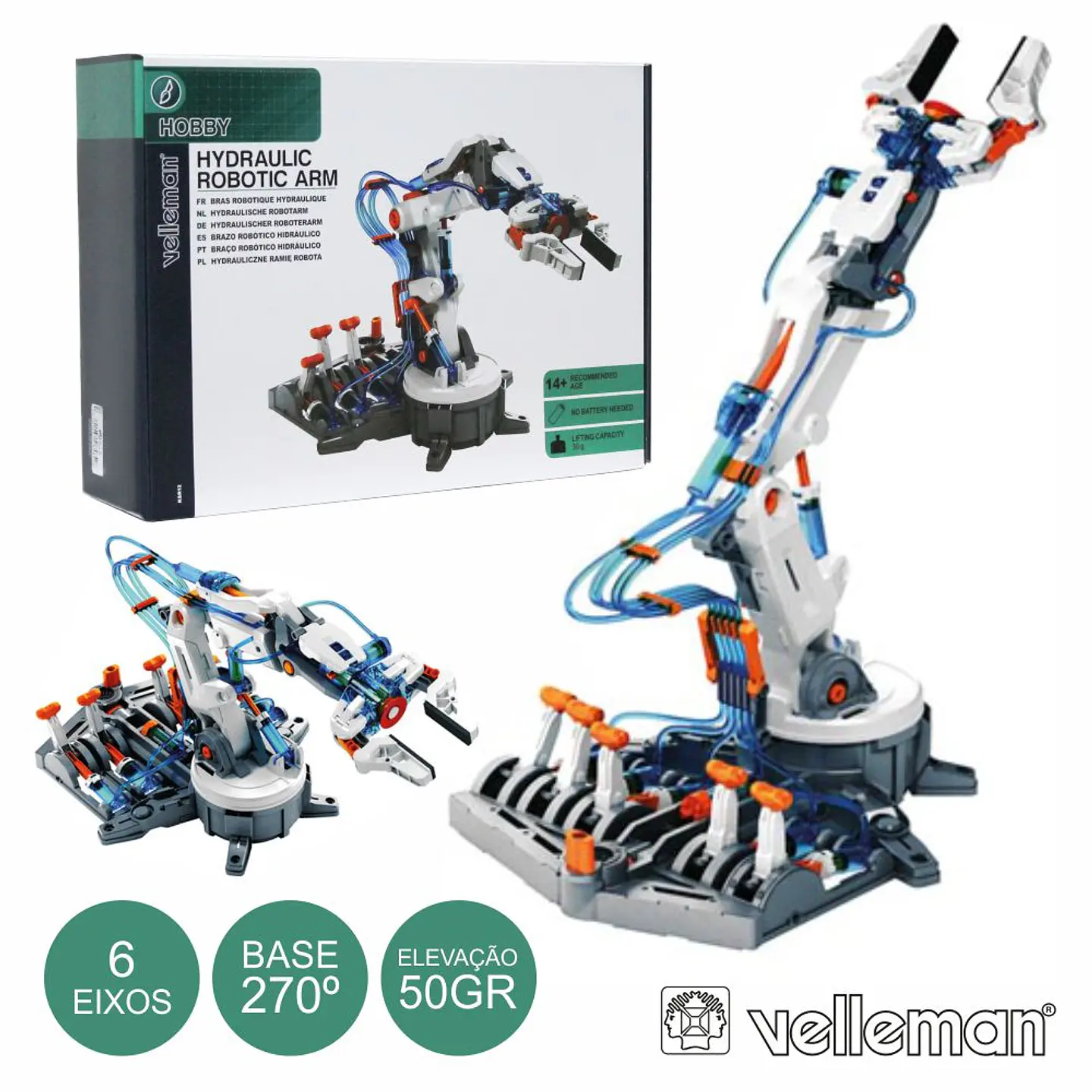 KIT BRAÇO HIDRÁULICO BASE 180º ATÉ 50G 229 PEÇAS VELLEMAN 1