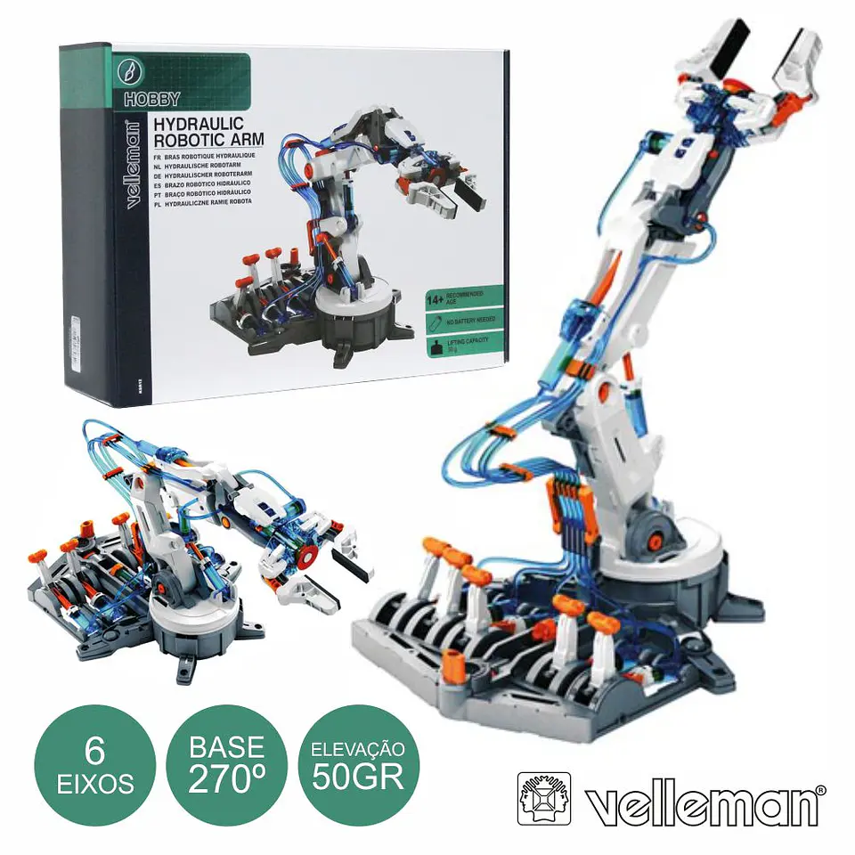 KIT BRAÇO HIDRÁULICO BASE 180º ATÉ 50G 229 PEÇAS VELLEMAN 1