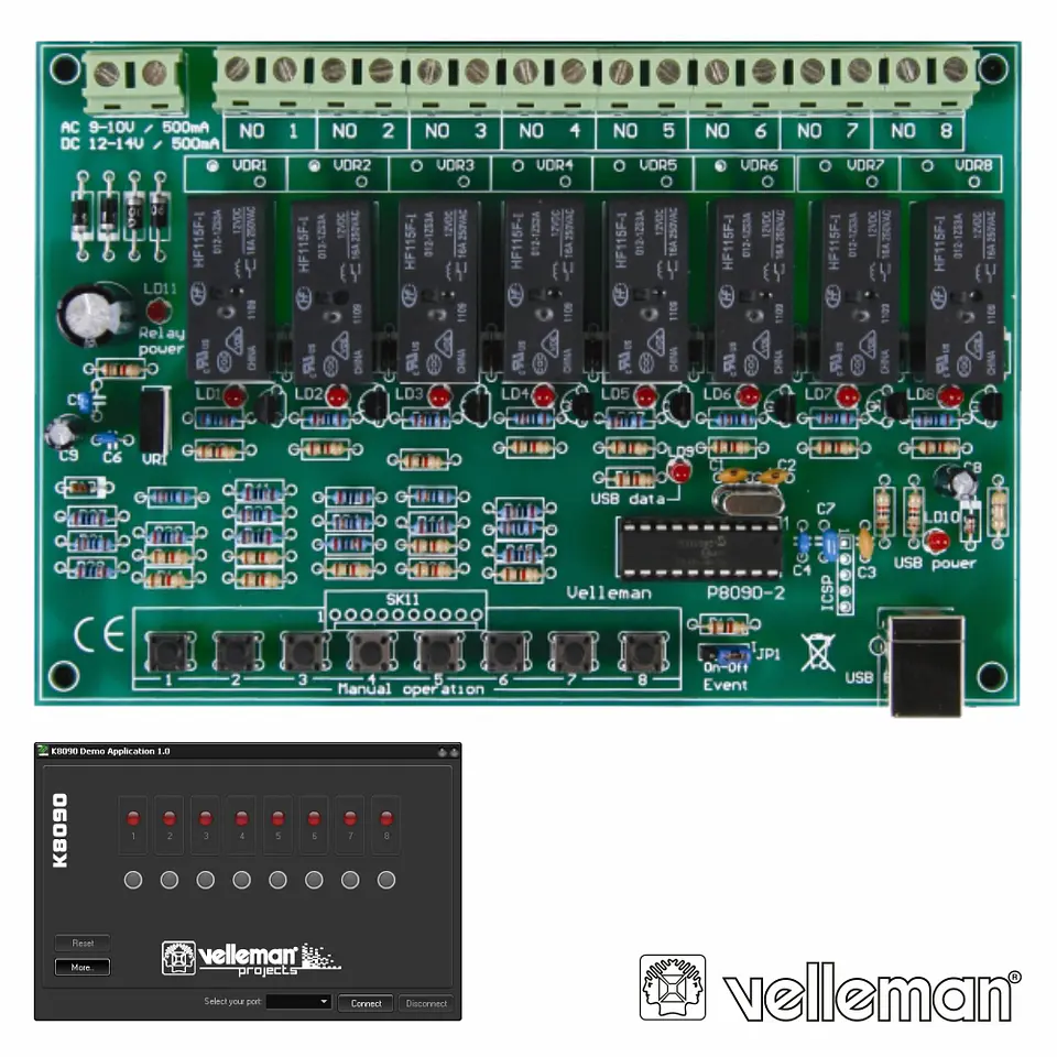 PLACA USB RELÉ DE 8 CANAIS VELLEMAN 1