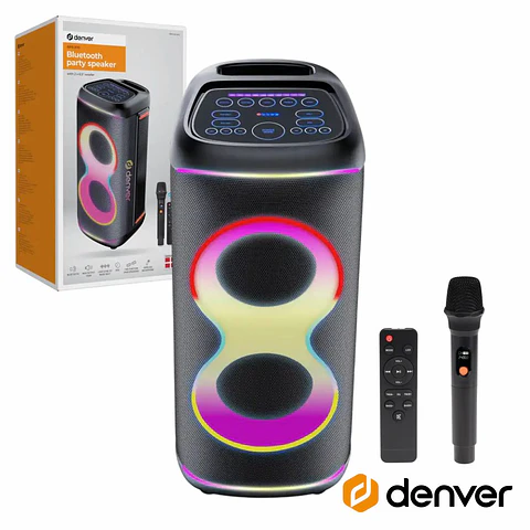 Coluna Amplificada 2x6.5" 1000W USB/BT/SD/AUX/TWS RGB DENVER