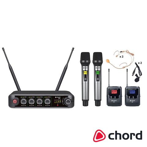Central de Microfones UHF S/ Fios 4 Canais CHORD