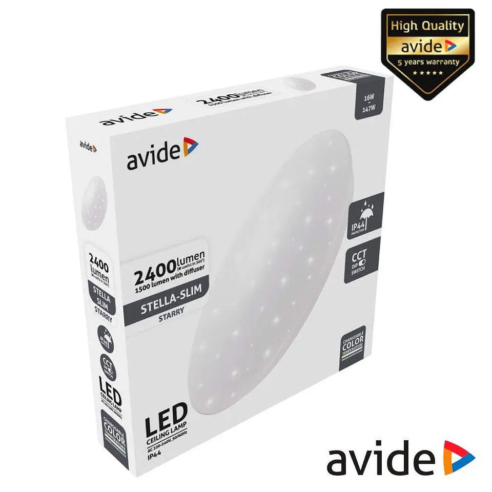 Aplique LED Redondo Teto 16W 330mm CCT 2400lm IP44 AVIDE 1