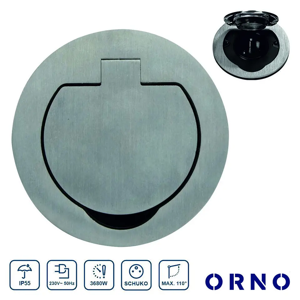Tomada Elétrica Encastrar 1x Schuko Cinzenta Ø95mm ORNO 1