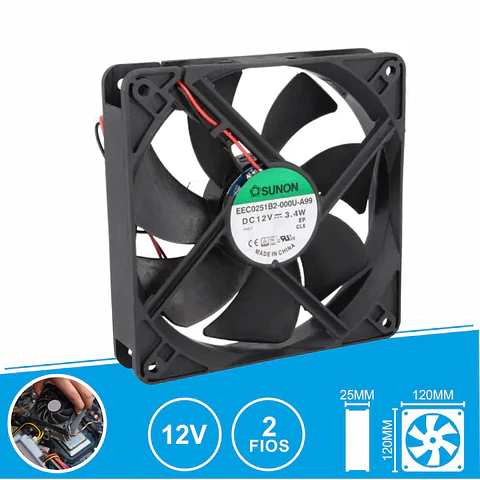 Ventoinha 12VDC 120x120x25mm 2 Fios EEC0251B2-000U-A99 SUNON