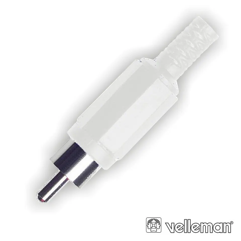 FICHA RCA MACHO BRANCA PVC C/ PROTEÇÃO DE CABO 1