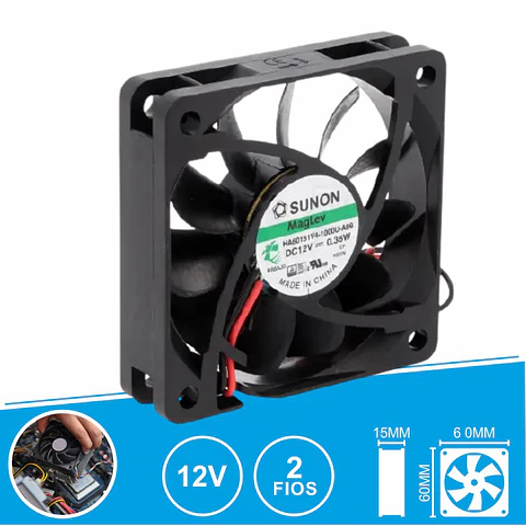 Ventoinha 12VDC 60x60x15mm 2 Fios HA60151V4-1000U-A99 SUNON