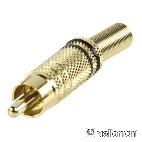 FICHA RCA MACHO DOURADA-PRETA C/ PROTEÇÃO DE CABO