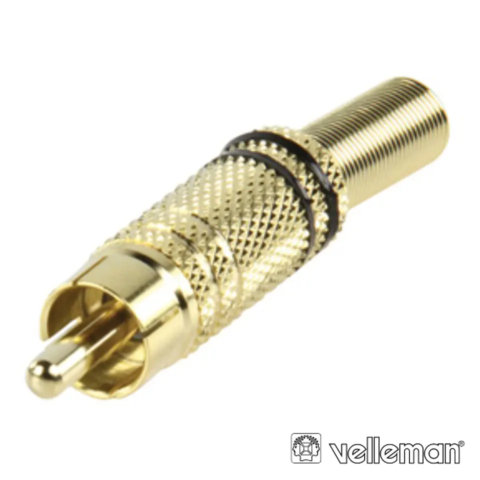 FICHA RCA MACHO DOURADA-PRETA C/ PROTEÇÃO DE CABO 1