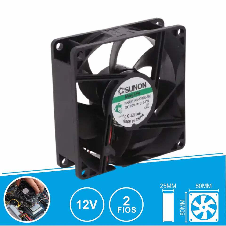 Ventoinha 12VDC 80x80x25mm 2 Fios HA80251V4-1000U-A99 SUNON 1