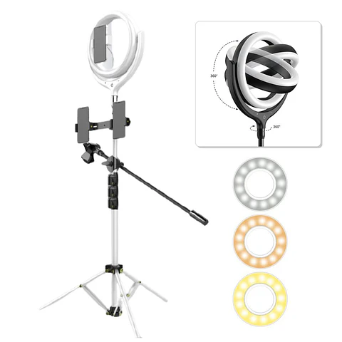 Ring Light Candeeiro de Estúdio 12" C/ Pé Extensível Branco