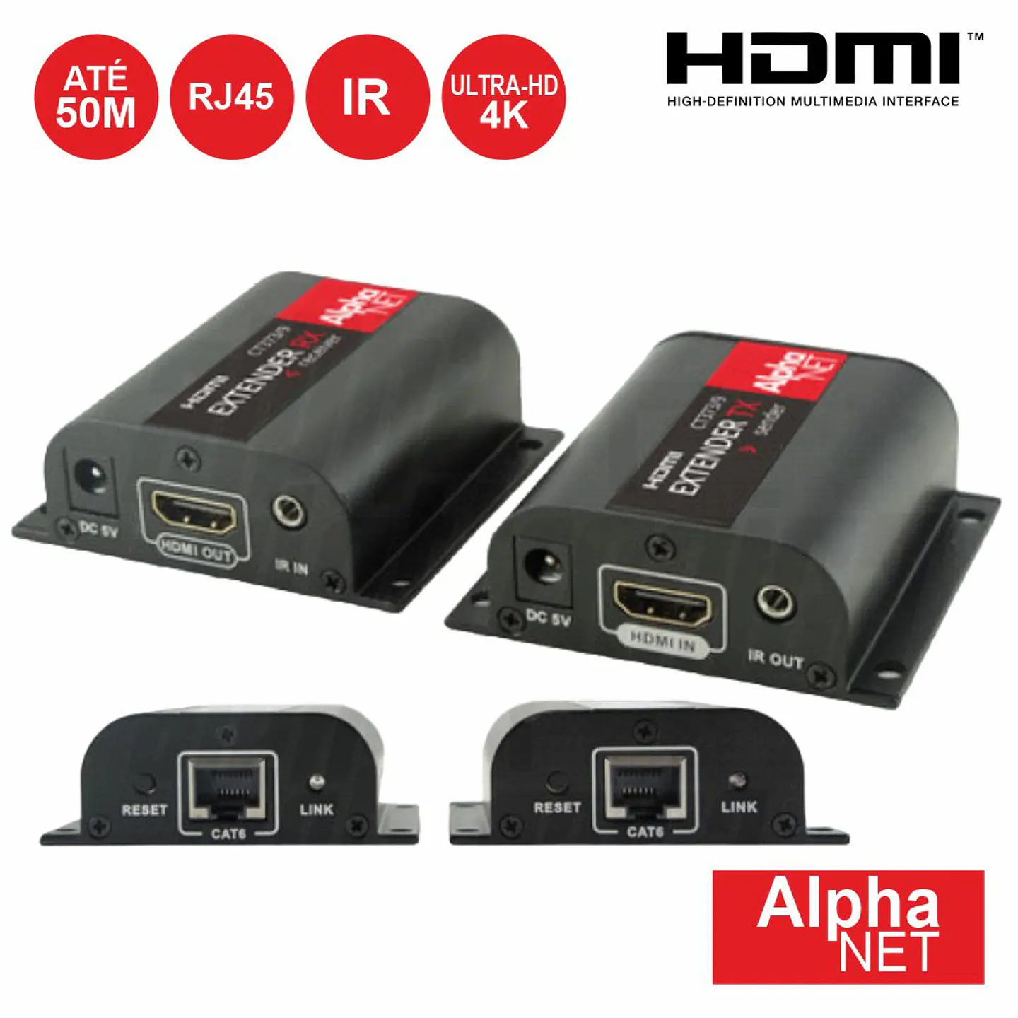 Extensor de Sinal HDMI Via RJ45 CAT6 50m 4K ALPHANET 1