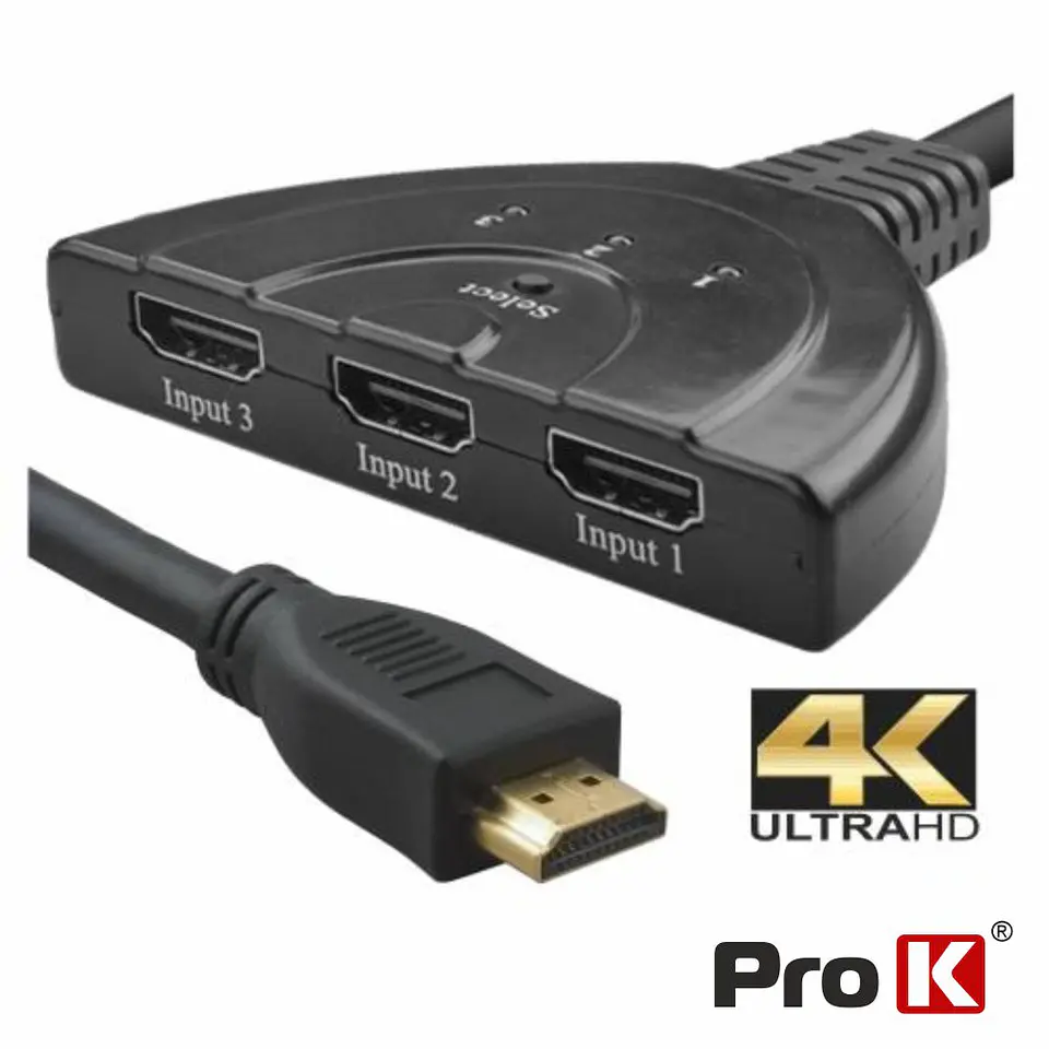 DISTRIBUIDOR HDMI AMPLIFICADO 3 ENTRADAS 1 SAÍDA PROK 1
