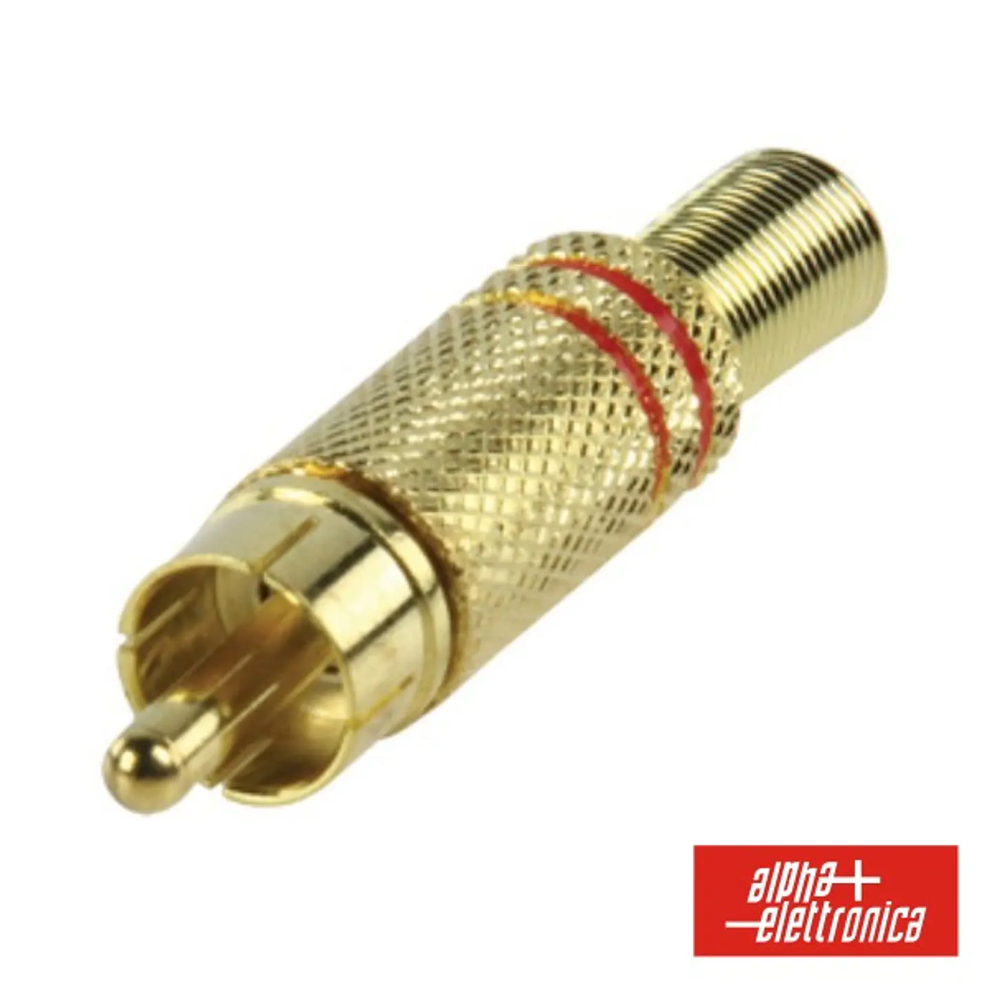 FICHA RCA MACHO DOURADA-VERMELHA C/ PROTEÇÃO DE CABO 1