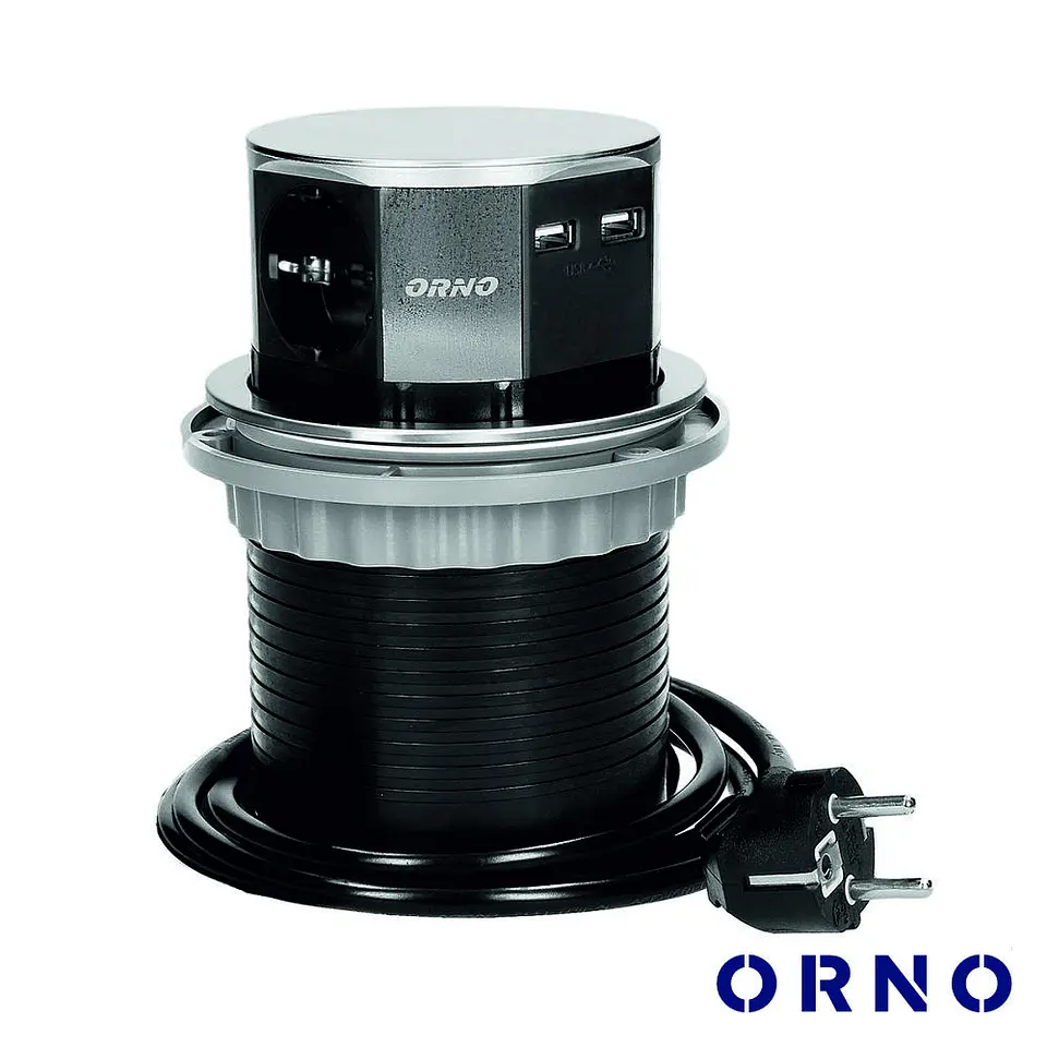 Tomada Elétrica C/ 3 Saídas E 2 USB P/ Secretária ORNO 1