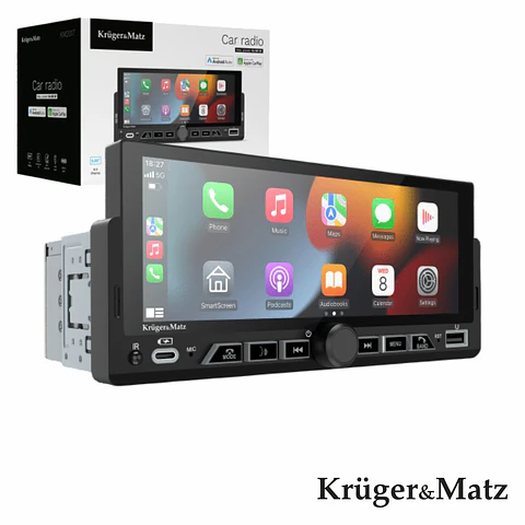 Auto-Rádio 1DIN 6.86" 60Wx4 C/ BT/FM/AUX/USB CarPlay/Android