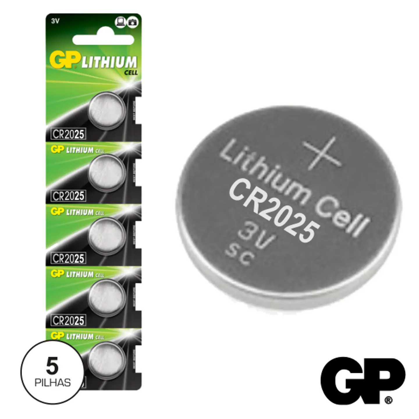 PILHA LITHIUM BOTÃO CR2025 3V 170MA 5X BLISTER GP 1
