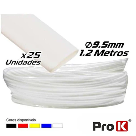 TUBO MANGA TERMORETRÁCTIL 9.5MM 1.2M 25X BRANCO PROK