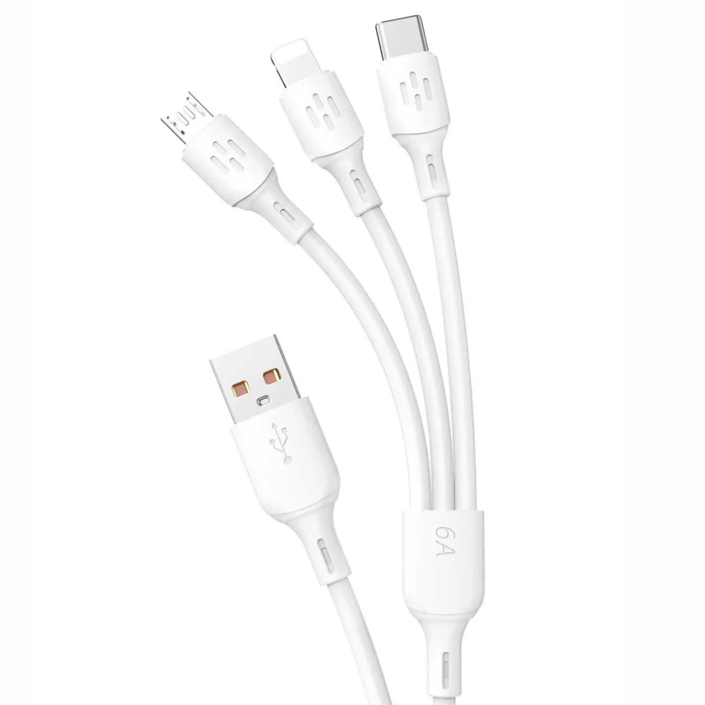 Cabo USB-A 2.0 Macho P/ Lightning/USB-C/MicroUSB 6A 1.2m 1