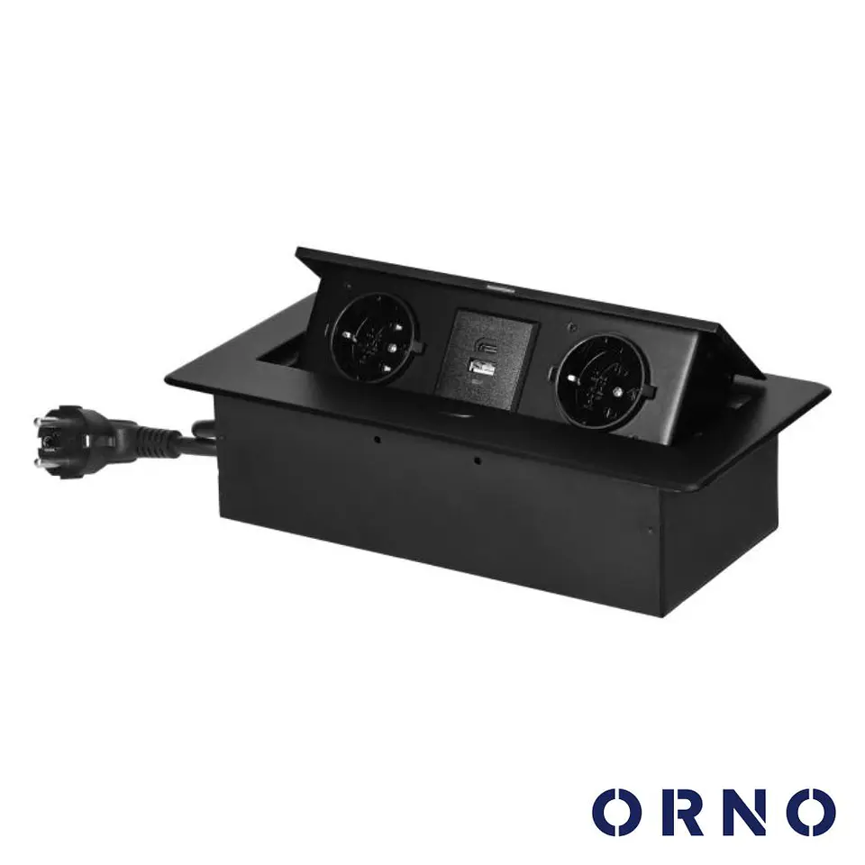 Tomada Elétrica Encastrar 2x Schuko 2x USB Preto ORNO 1