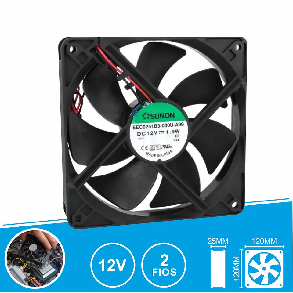Ventoinha 12VDC 120x120x25mm 2 Fios EEC0251B3-000U-A99 SUNON 1
