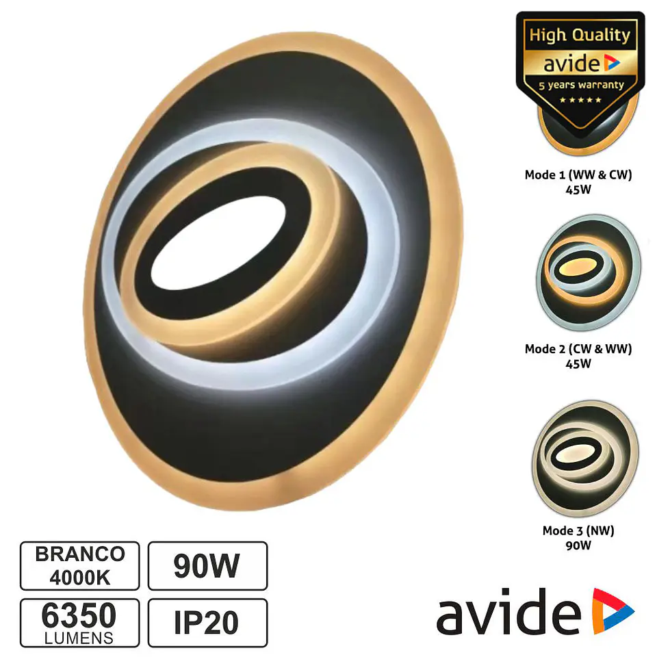 Candeeiro Decorativo LED 90W 3000K-4000K-6400K AVIDE 1