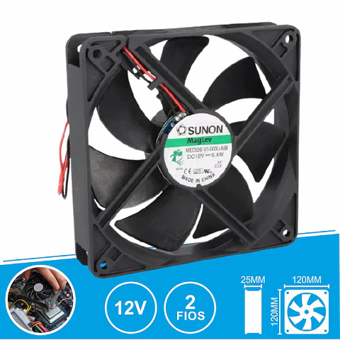 Ventoinha 12VDC 120x120x25mm 2 Fios MEC0251V1-000U-A99 SUNON