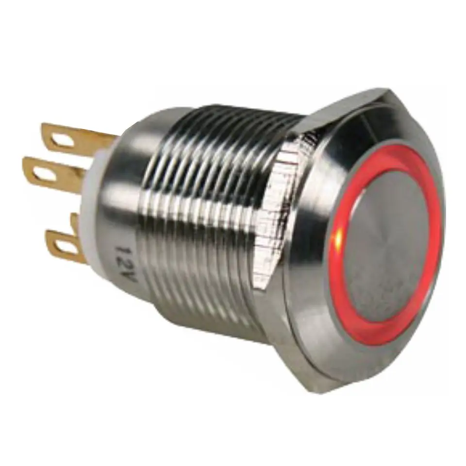 INTERRUPTOR REDONDO METAL (ON)-OFF 12V 12MM 4P VERMELHO 1