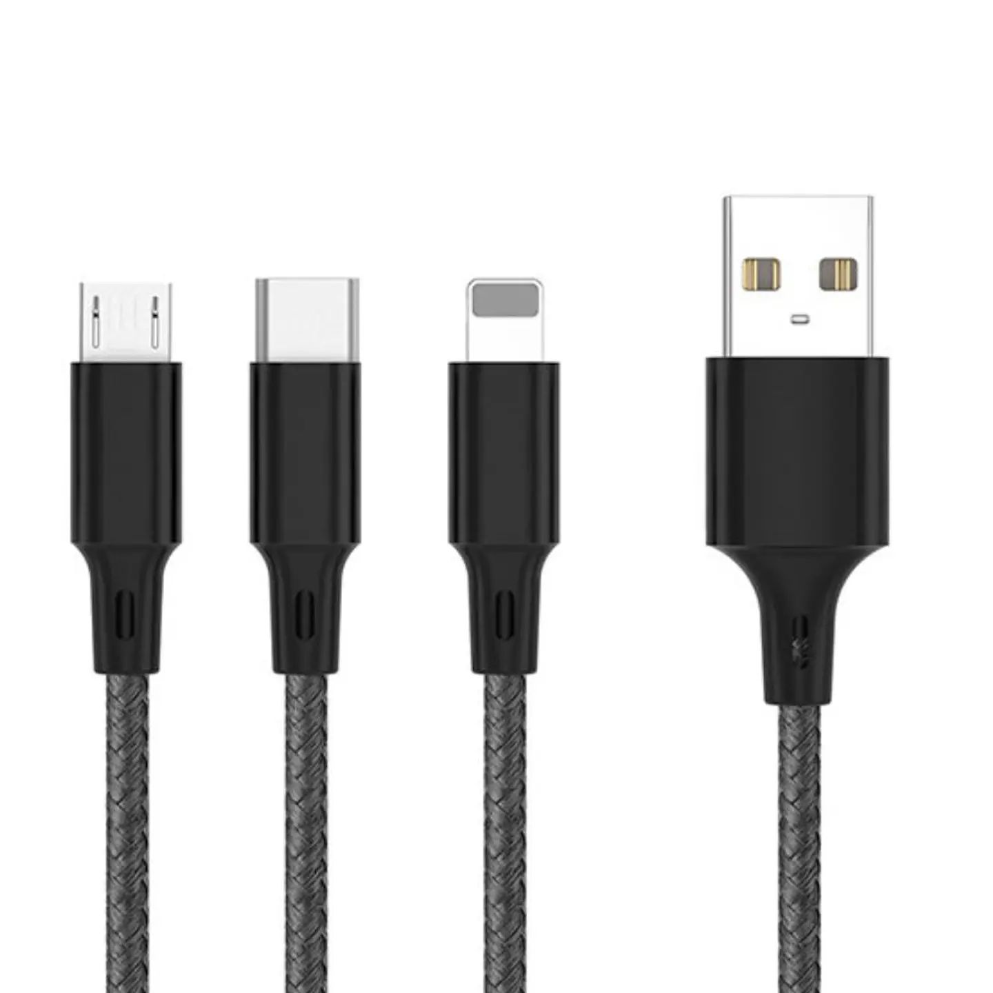 Cabo USB-A 2.0 Macho p/ Lightning/USB-C/MicroUSB 6A 1