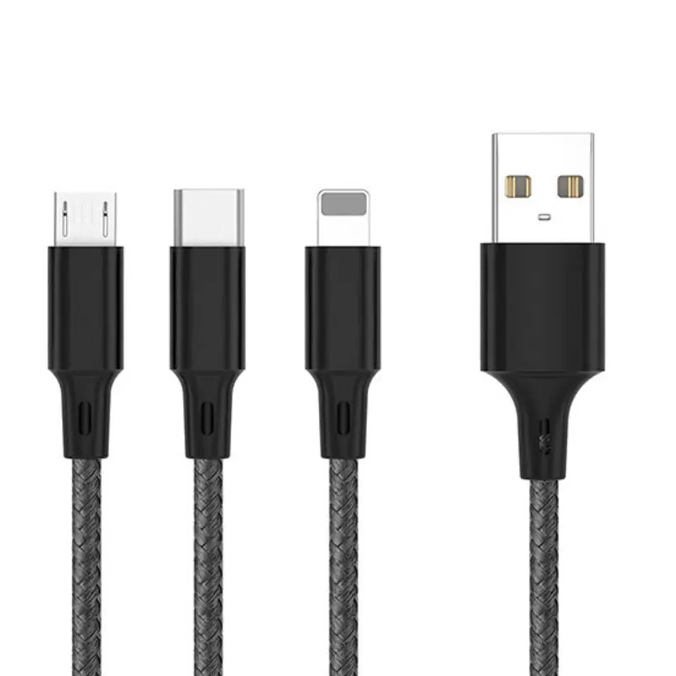 Cabo USB-A 2.0 Macho p/ Lightning/USB-C/MicroUSB 6A 1