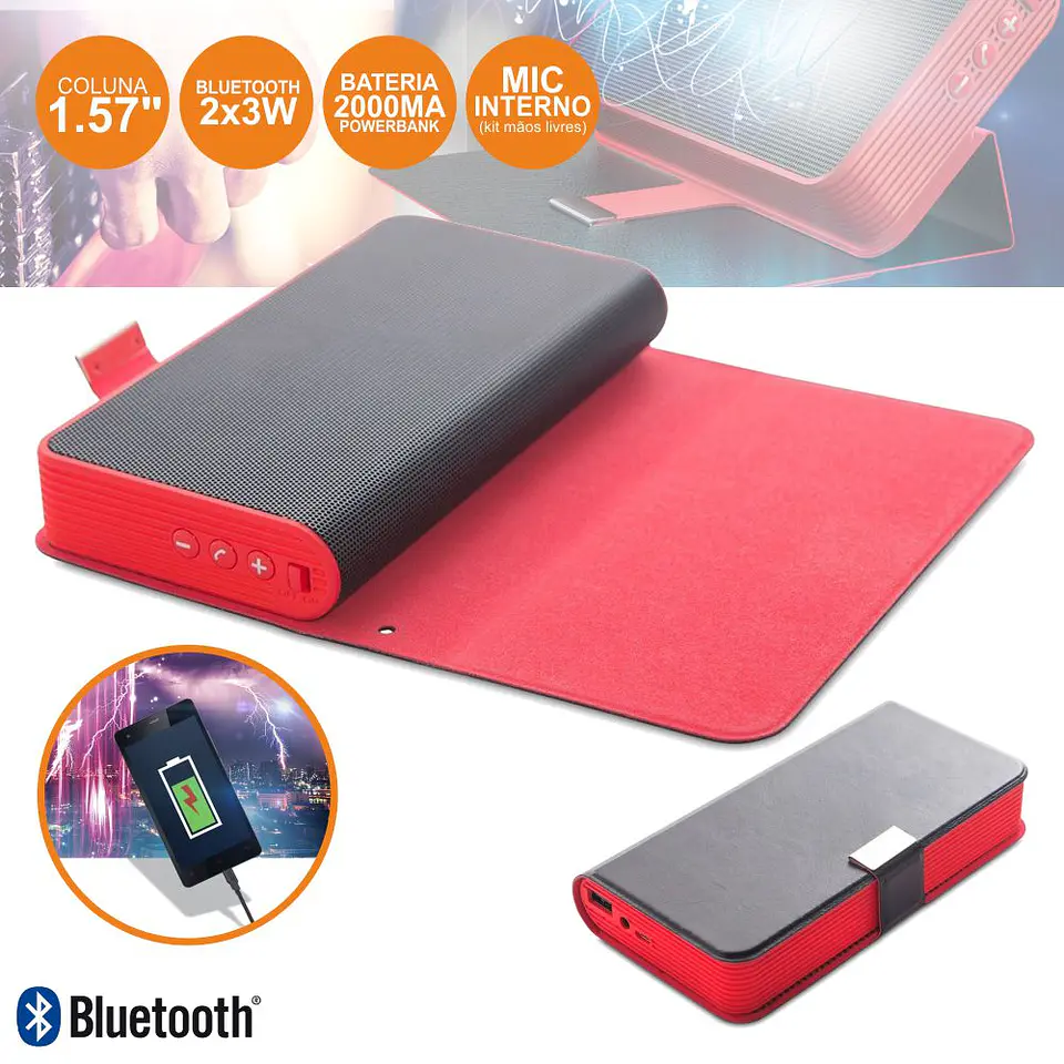 COLUNA BLUETOOTH PORTÁTIL 2X3W C/ POWERBANK 5200mAh 1