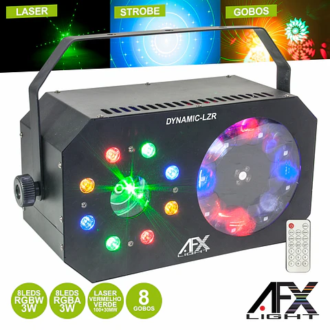 PROJETOR LUZ 8 LEDS 3W RGBW GOBO STROBE LASER AFXLIGHT