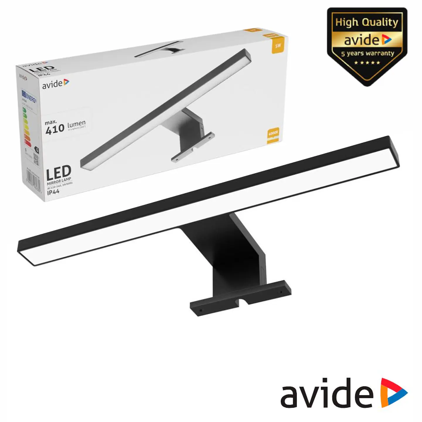 Candeeiro LED 5W 410lm 300mm 4000K IP44 Preto AVIDE 1