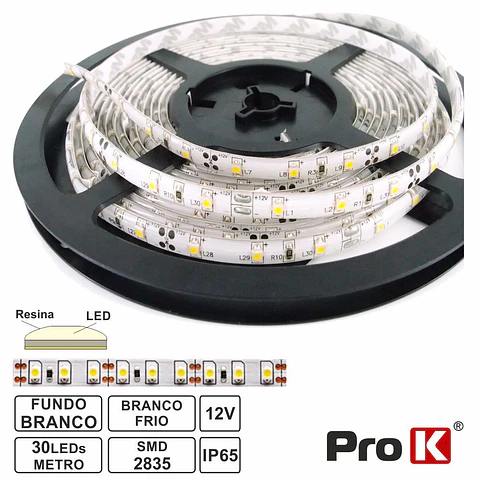 FITA 150 LEDS 2835 IMPERMEÁVEL BRANCO FRIO 12V 5M PROK