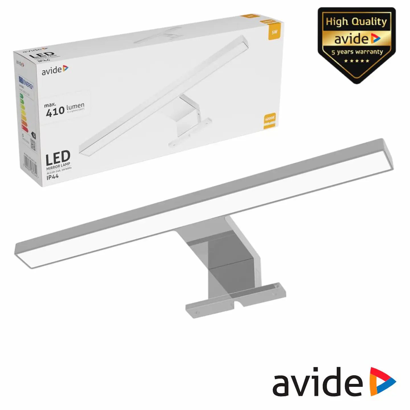 Candeeiro LED 5W 410lm 300mm 4000K IP44 Cromado AVIDE 1