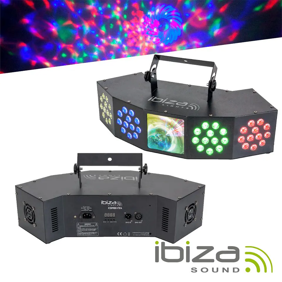 Projetor LED 3em1 Wash Moon Strobe RGBW DMX IBIZA 1